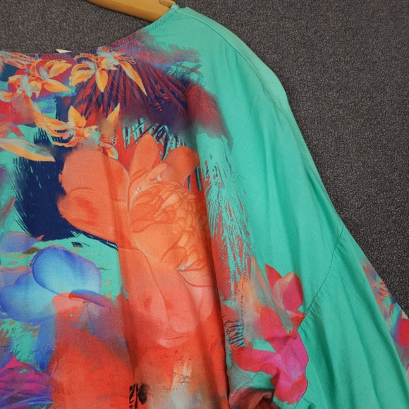 Soft Surroundings‎ Floral Print Kimono Top Oversized Turquoise Orange XL - Picture 2 of 8